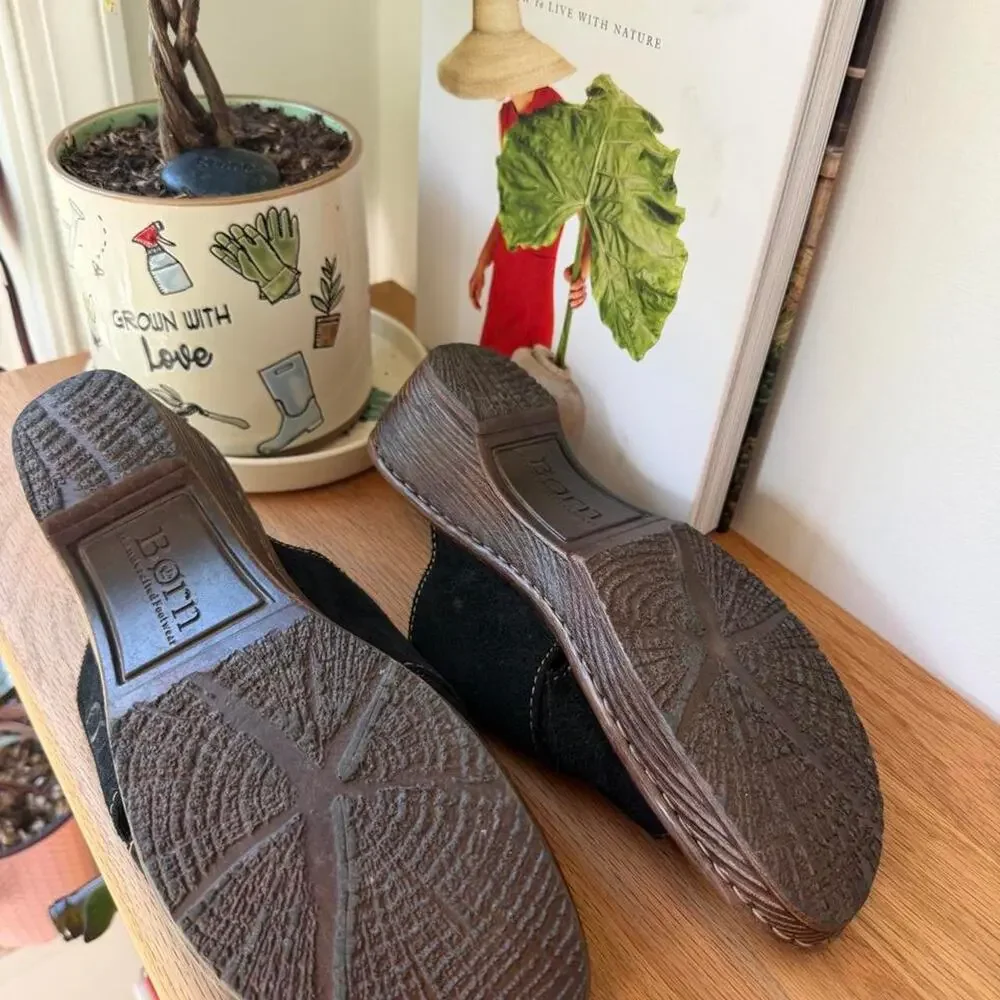 Black Suede Platform Leather Mules Born Size 10